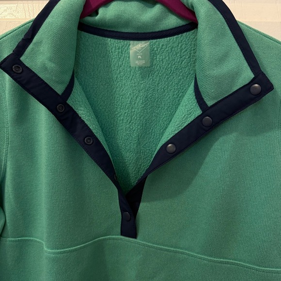 NWT St Johns Bay Women Petite Lg Pullover Fleece Sweatshirt Green Blue Snap Neck - Picture 3 of 14
